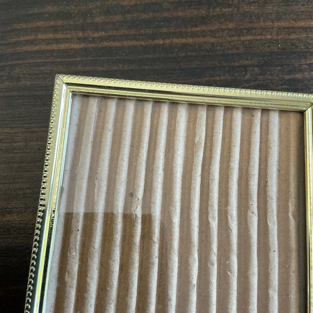 Vintage Gold Beaded Double Hinged Picture Frame 5x7 Folding‎ Metal Bi-Fold